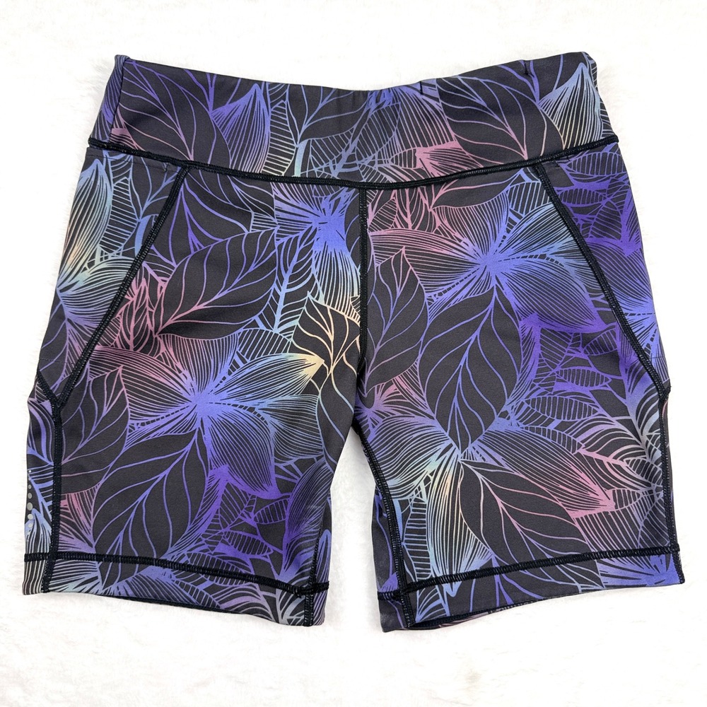 Title Nine Athletic Shorts Women Medium Purple Floral Leaf Print Activewear Yoga